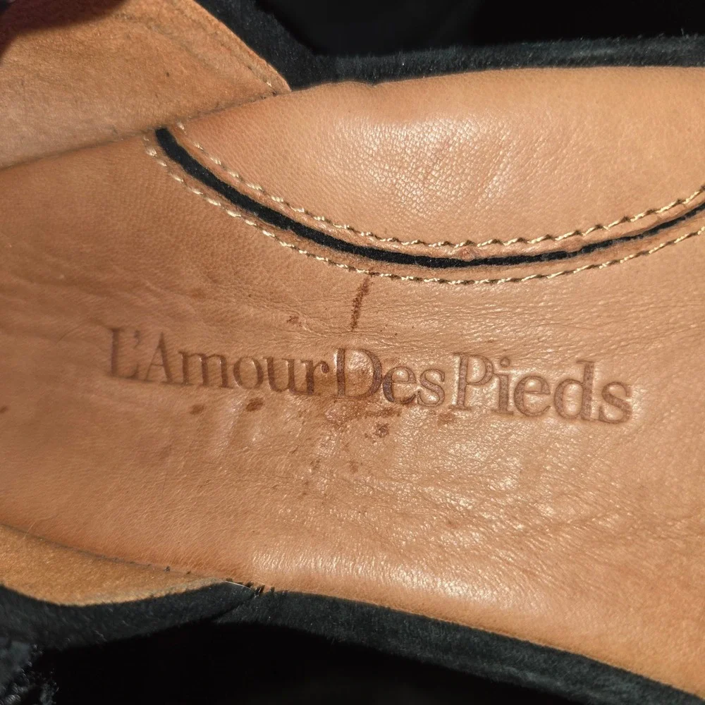 L'Amour Des Pieds Amadour Sandals Womens 7M Black Suede Peep Toe Platform Wedge